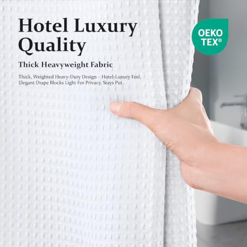 Dynamene White Fabric Shower Curtain， view 5