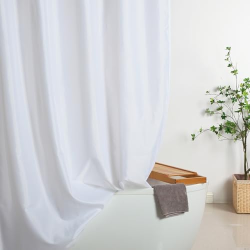 WellColor Short Shower Curtain Liner 72x66 White Water Repellent Weighted Fabric Odorless Washable