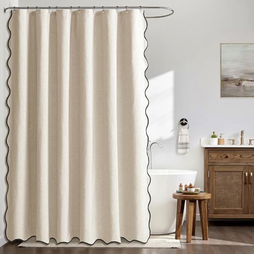 MIULEE Beige Scalloped Shower Curtain view 2