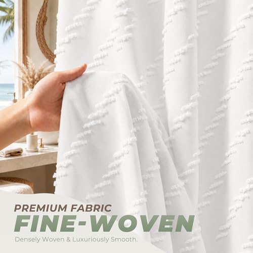 White Boho Fabric Shower Curtain view 2