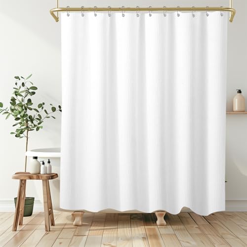 Boho Waffle curtain hanging in bathroom