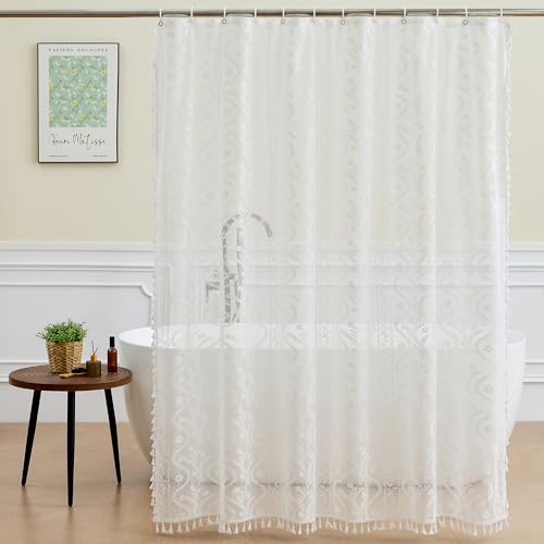 WAZZIO White Lace Shower Curtain