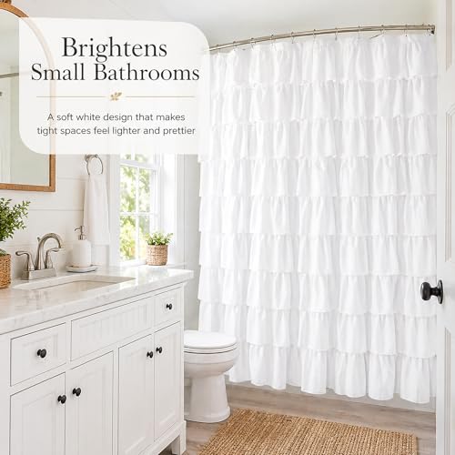 White Ruffle Shower Curtain for view 5