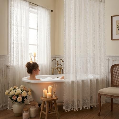 WAZZIO White Lace Shower Curtain view 3