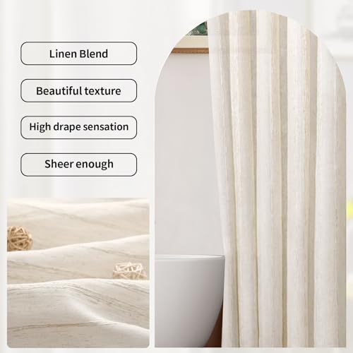 XOGUIBO Linen Shower Curtain Cream view 2
