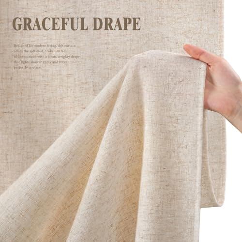 Linen Shower Curtain Beige Boho view 5