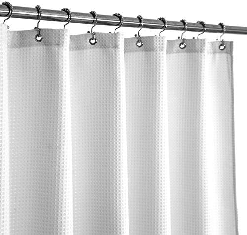 Stall Shower Curtain Fabric 36x72 Waffle Weave Spa Hotel Collection Heavy Duty Water Repellent White Pique Pattern 230 GSM