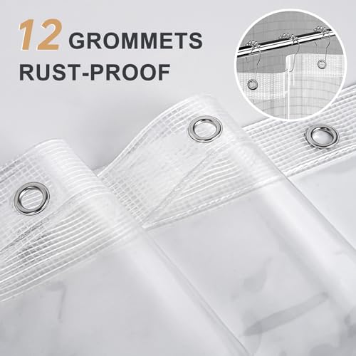 AmazerBath Heavy Duty Shower Curtain Liner 12 Gauge 72x72 Clear Weighted 3 Stones 12 Grommets