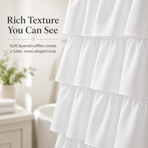 White Ruffle Shower Curtain for view 3