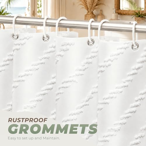 White Boho Fabric Shower Curtain view 5