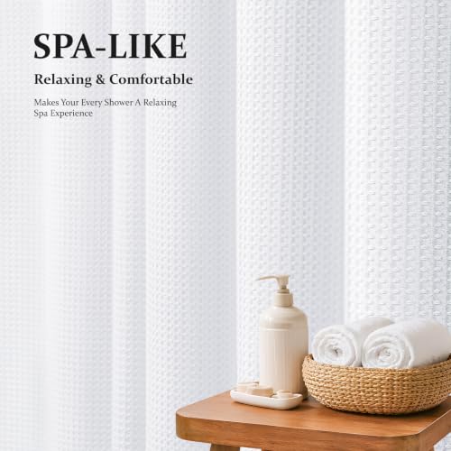 Dynamene White Fabric Shower Curtain， view 2