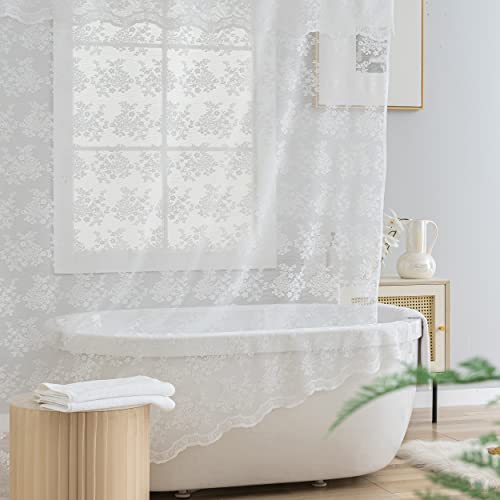 TUDECO White Lace Shower Curtain view 4