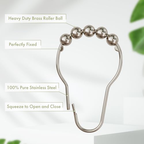 Amazer Shower Curtain Hooks Decorative Rust Proof Stainless Steel Set of 12 Polished Nickel