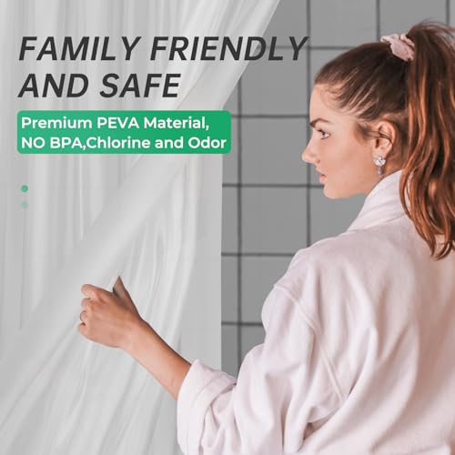 AmazerBath Frosted Shower Curtain Plastic 72x72 Heavy Duty PEVA Weighted 3 Stones Rustproof Grommets