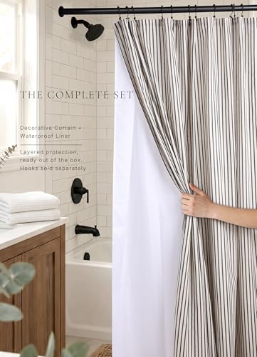CasaTena Farmhouse Striped Shower Curtain view 2