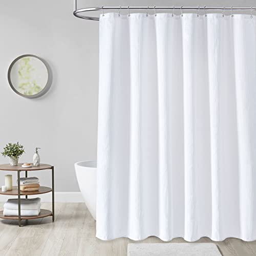 Dynamene White Fabric Shower Curtain， view 5