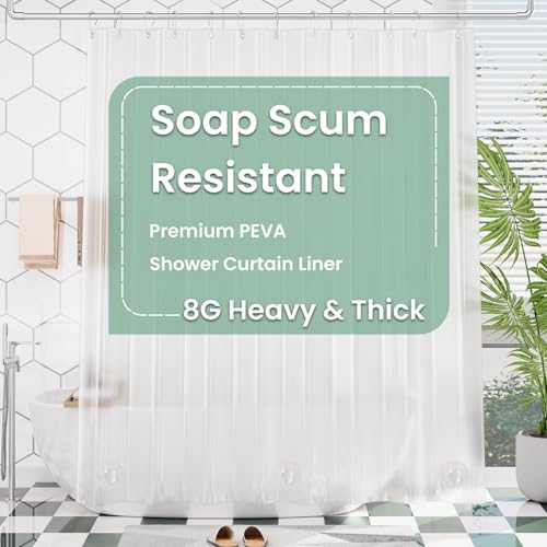 AmazerBath Frosted Shower Curtain Plastic 72x72 Heavy Duty PEVA Weighted 3 Stones Rustproof Grommets