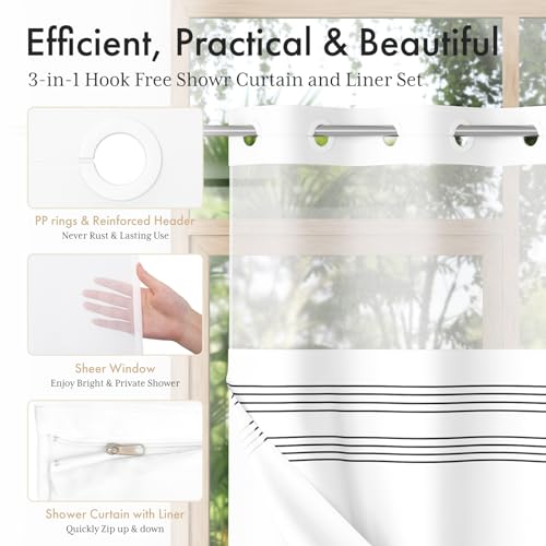 AmazerBath No Hook Shower Curtain view 3