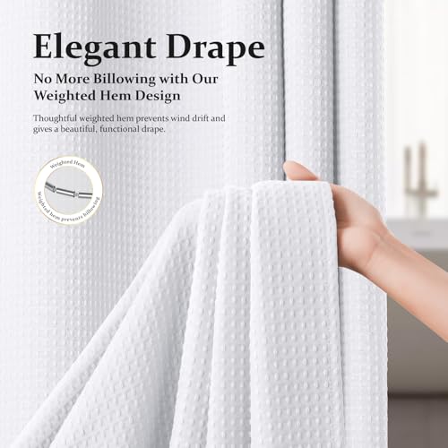 Dynamene White Fabric Shower Curtain， view 3