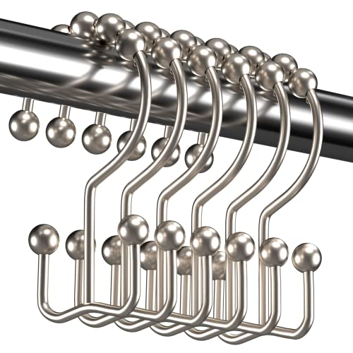 Titanker Shower Curtain Hooks Rings Rust Resistant Metal Double Glide Set of 12 Nickel