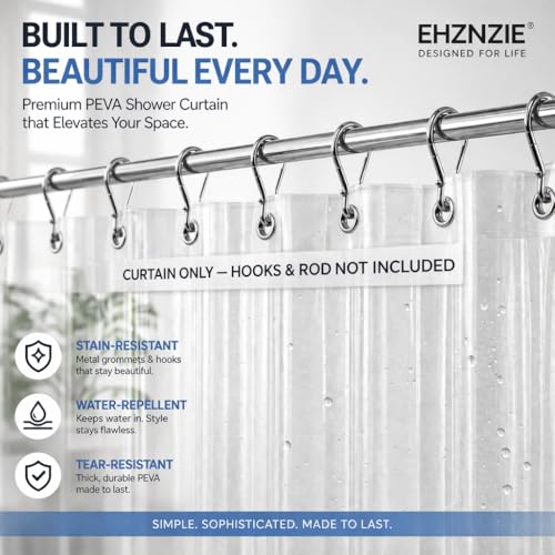 EHZNZIE Clear Shower Curtain Liner view 2
