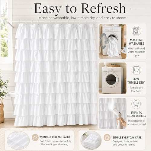 White Ruffle Shower Curtain for view 2