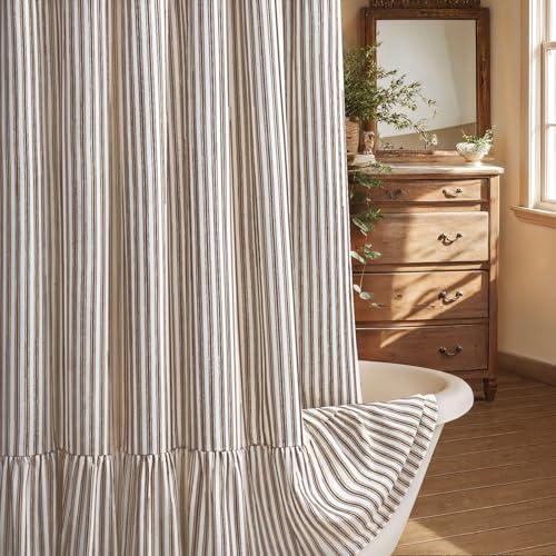 Farmhouse Shower Curtain Ruffle Linen