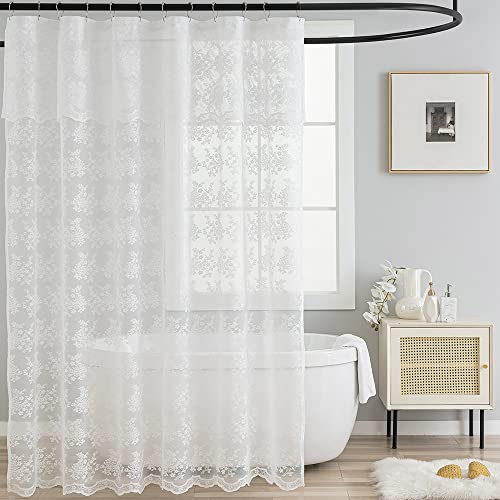 TUDECO White Lace Shower Curtain
