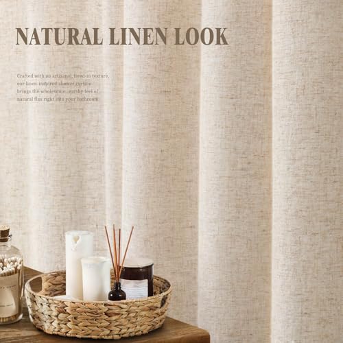 Linen Shower Curtain Beige Boho view 4