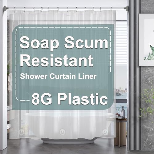 AmazerBath Plastic Shower Curtain Clear Premium PEVA Heavy Duty 8G Weighted 3 Stones 72x72