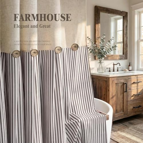Farmhouse Shower Curtain Linen Beige view 3