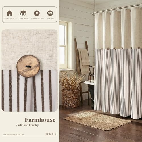Farmhouse Shower Curtain Linen Beige view 5