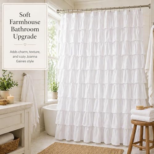 White Ruffle Shower Curtain for view 4
