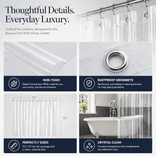 EHZNZIE Clear Shower Curtain Liner view 3