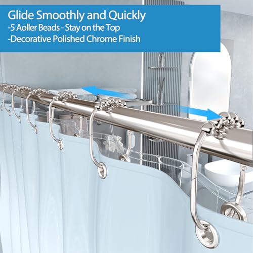 MENGJINGO 12PCS Wide Shower Curtain Hooks Rings Rust Proof Stainless Steel Heavy Duty Rollers Chrome