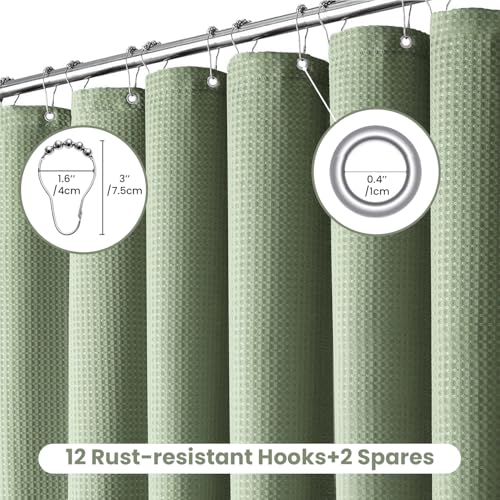 Inhousolu sage green waffle curtain installed