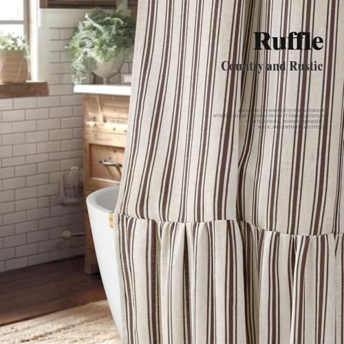 Farmhouse Shower Curtain Ruffle Linen view 2