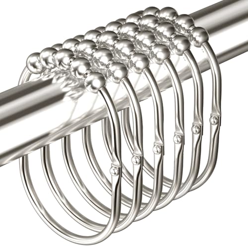 MENGJINGO 12PCS Wide Shower Curtain Hooks Rings Rust Proof Stainless Steel Heavy Duty Rollers Chrome