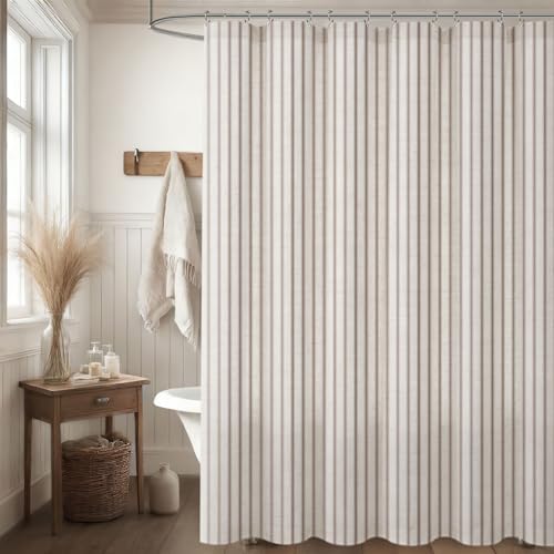 Farmhouse Striped Shower Curtain Taupe view 4
