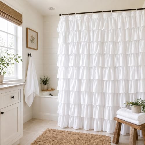 White Ruffle Shower Curtain for