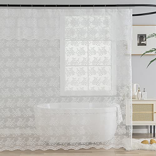 TUDECO White Lace Shower Curtain view 5