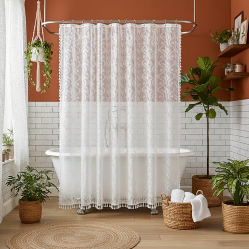 WAZZIO White Lace Shower Curtain view 4