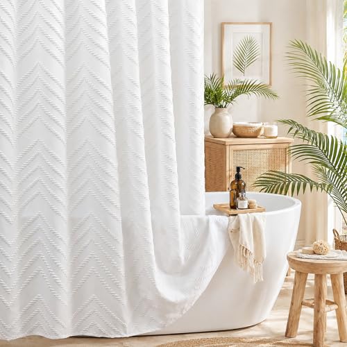 White Boho Fabric Shower Curtain