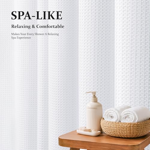 Dynamene White Fabric Shower Curtain， view 2