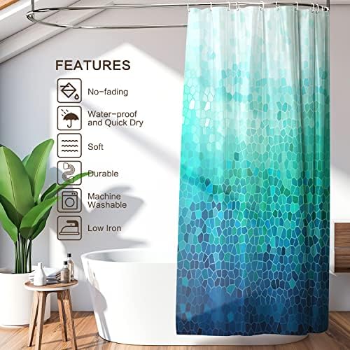 CutebriCase Ombre Blue Modern Geometric Shower Curtain Fabric Waterproof Machine Washable with 12 Hooks
