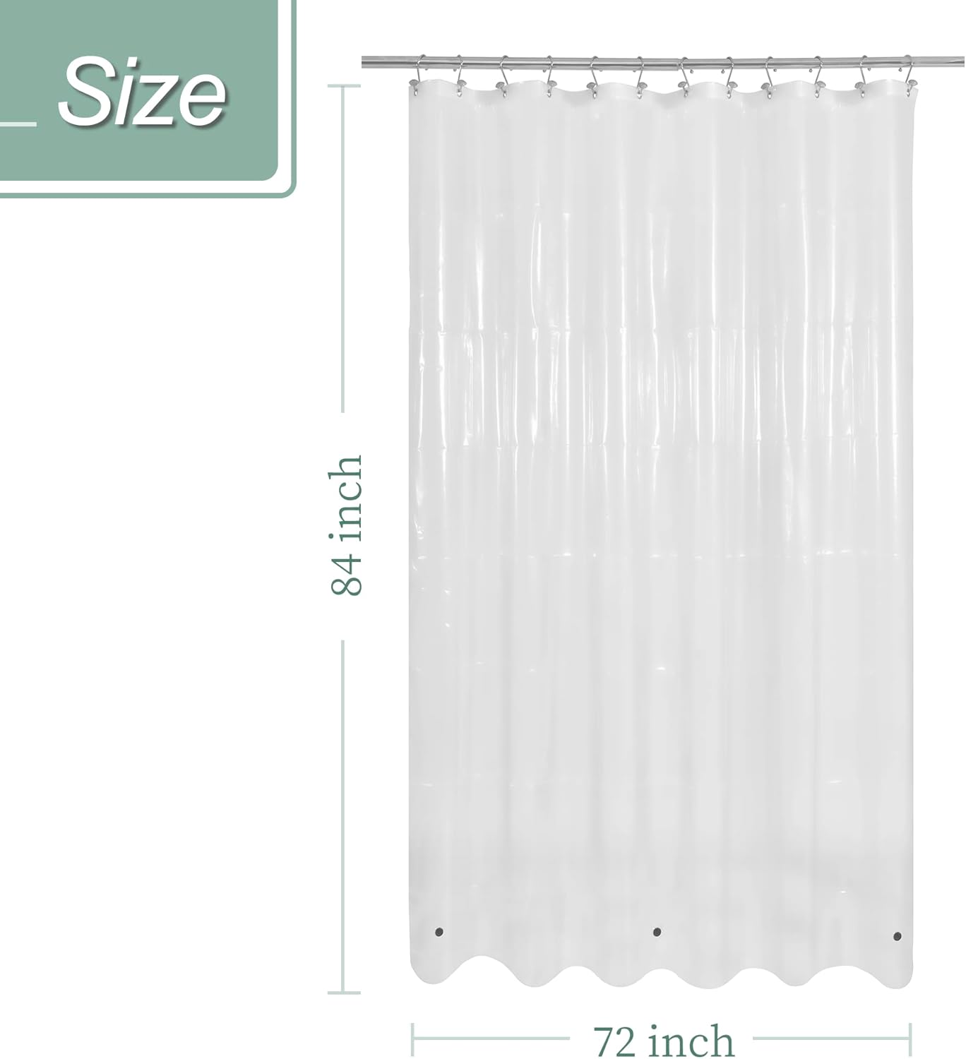Mrs Awesome Extra Long Shower Curtain Liner with Magnets, 72x84 XL Clear PEVA Shower Liner, Long Plastic Shower Curtain for Bathroom, Lightweight & Waterproof, 72 x 84, Clear