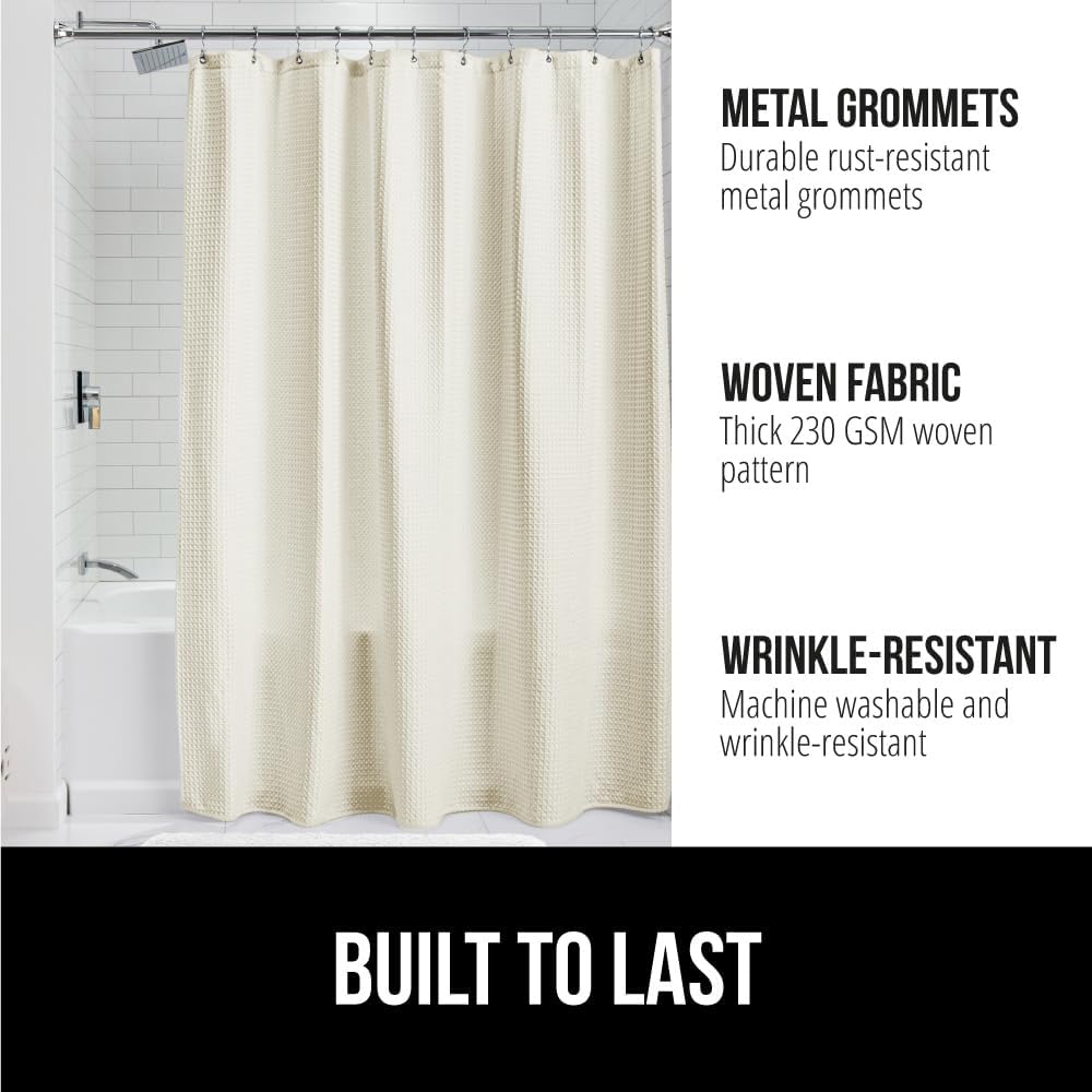 GORILLA GRIP Waffle Shower Curtain, Thick Weighted Fabric, Wrinkle and Rust Resistant, Hotel Quality Design, Heavy Duty Long Curtains for Bathroom Showers, Bath Tubs, Machine Wash, 72x72 Ivory Cream : Home & Kitchen