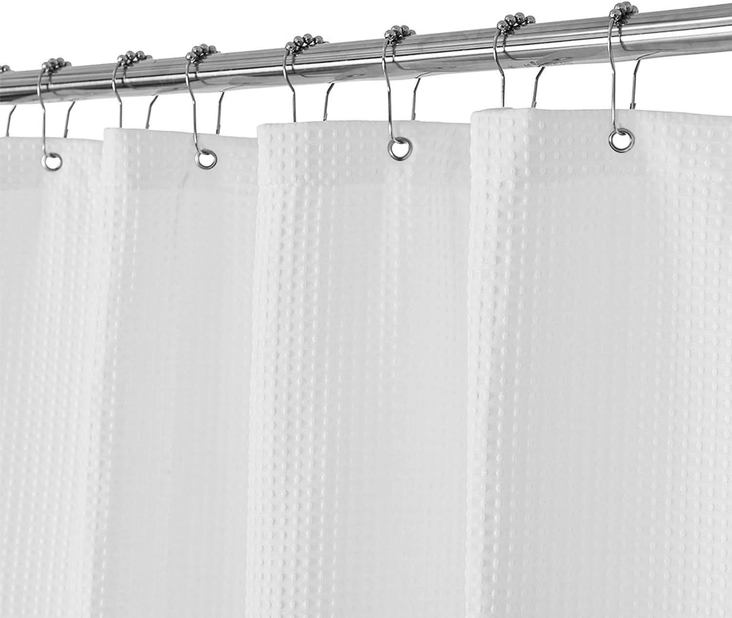 Barossa Design Waffle Weave White Shower Curtain Hotel Luxury Quality, Fabric Shower Curtains for Bathroom, Pique Pattern Cloth, Water Repellent and Machine Washable, Standard Size 71