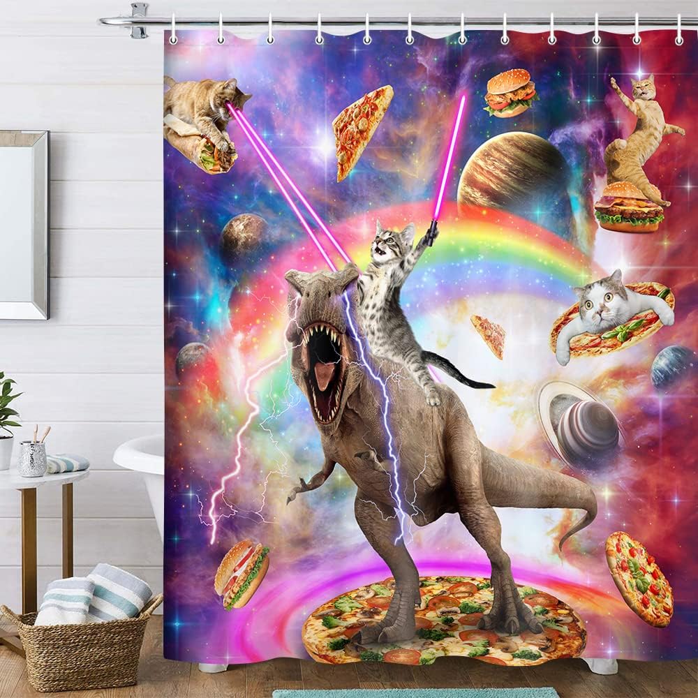 Cat dinosaur galaxy curtain full view