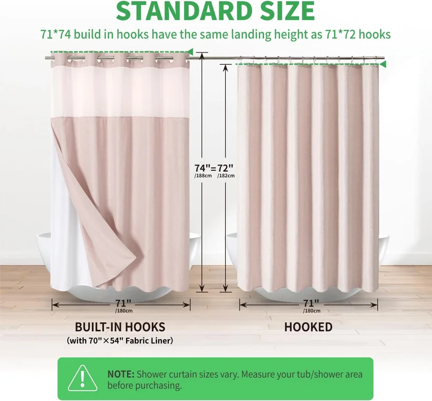 eachope No Hooks Needed Linen Textured Shower Curtain with Snap-in Fabric Liner Set,Blush Hotel Luxury Decor Shower Curtains for Bathroom with Mesh Top Window,Waterproof & Washable,71Wx74H